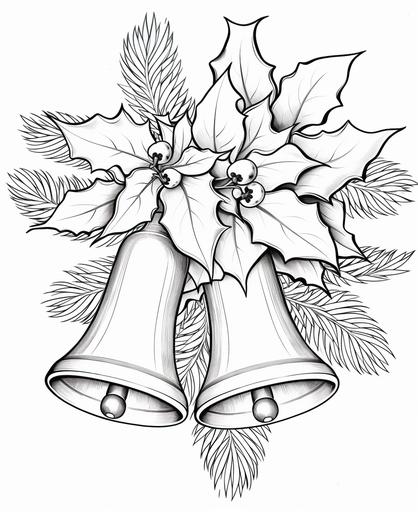 easy peasy colouring sheets, christmas bells, black n white, thick lines, low detail, no shading --ar 9:11