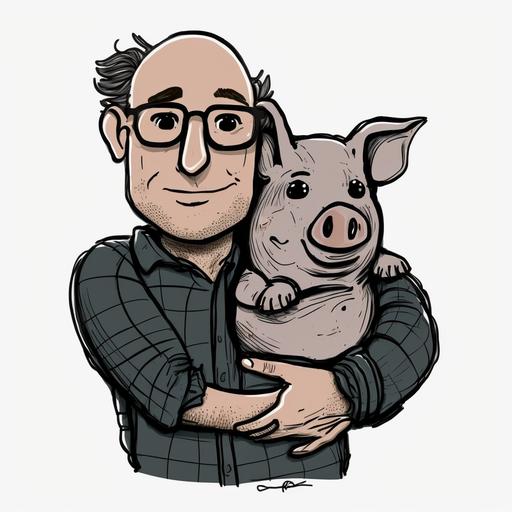 easy to draw animated man holding pig in his hands