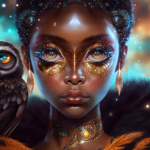 e(bisyoujyo),beautiful black female, beautiful owl eyes,Daughter, dress, aristocratic, nobl,Transparency,romantic, Mysterious,highly saturated, aestheticism,long glitter eyelashes, detailed eye iris, (extremely detailed),(masterpiece), (best quality), (ultra-detailed), (illustration),8k --niji