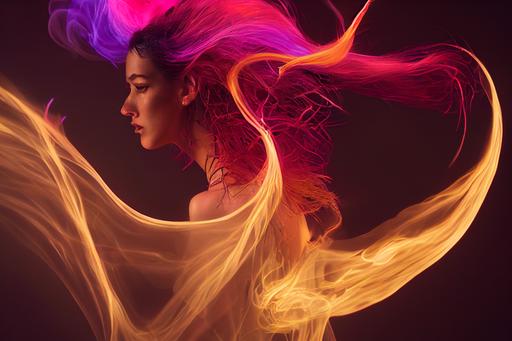 echoes of a fire dancer, long exposure photography, punk woman, dredlocks, photorealism 8k, one million frames per second fast shutter speed photography, finely detailed, Intricate Maximalism, Unreal Engine 5   Infini-D-Render, volumetric haze, god rays, ray tracing, subsurface scattering, city street, blade runner 2049, wet street, asian market, bazaar, reflections, street performance --test --ar 16:9 --upbeta --upbeta --upbeta --upbeta