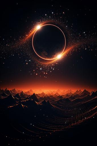 ecliptic horizon sun eclipse in the style of romantic string art, soundwaveform music equalizer, glowing, uhd wallpaper, android wallpaper download, after effects music visualization --ar 2:3