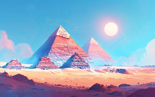 egyptian pyramids in brutal hot desert landscape, ravensburger art style --ar 8:5