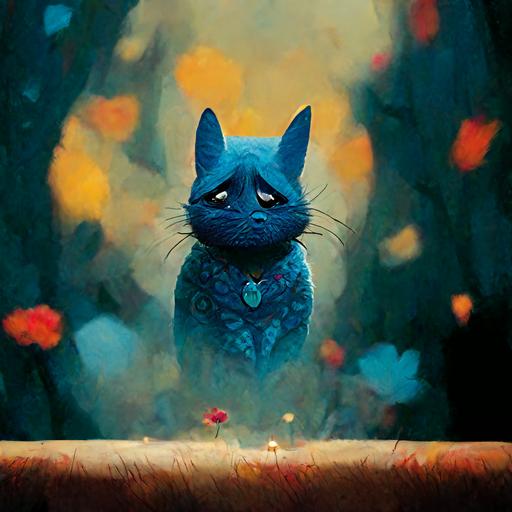 el gato que está triste y azul, nunca se olvida que fuiste mía, 4k, illustration