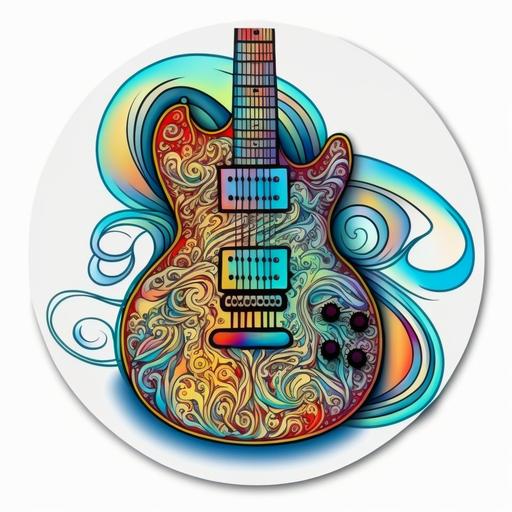 electric guitar, sticker, round design --q 2 --v 4