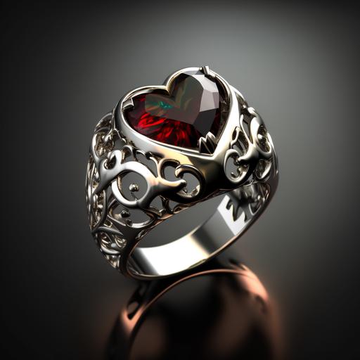 elegant 925 silver ring with heart shape garnet stome, studio light