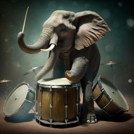 elephant playing drums photo realistic