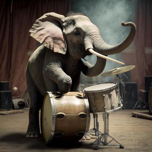 elephant playing drums photo realistic