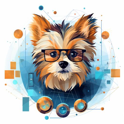 a fintech asset icon with a morkie in the middle connecting data