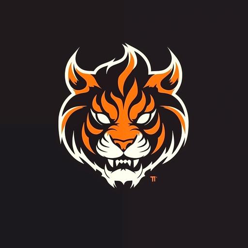 emblem design of a tiger head composed with fire, minimalistic, designed in esports illustration style, white background --v 5.0