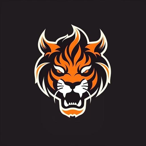 emblem design of a tiger head composed with fire, minimalistic, designed in esports illustration style, white background --v 5.0