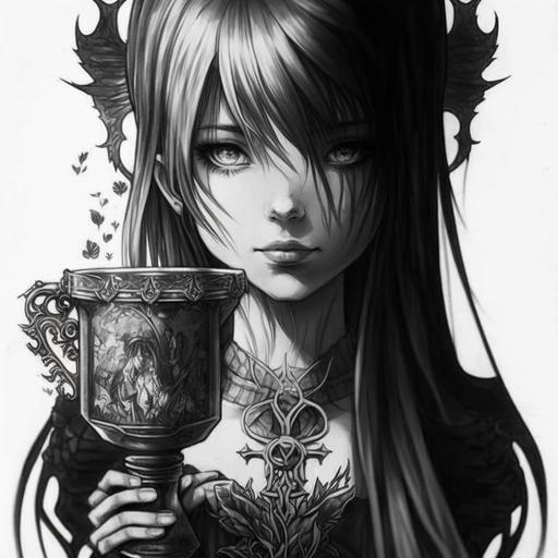 emo girl anime holding chalice tattoo design