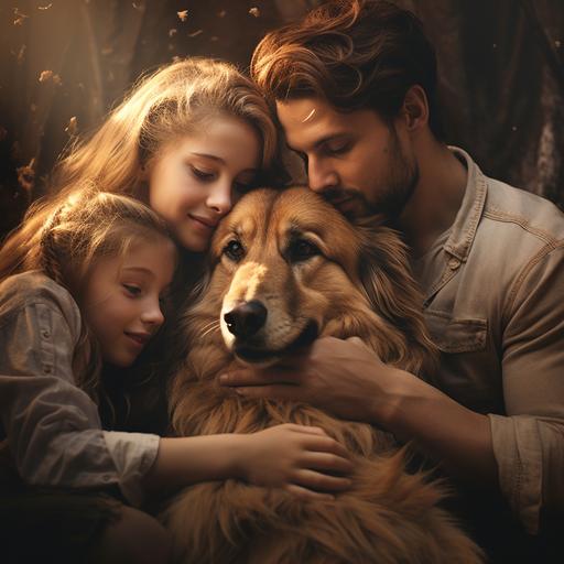 emotional dog hugging family