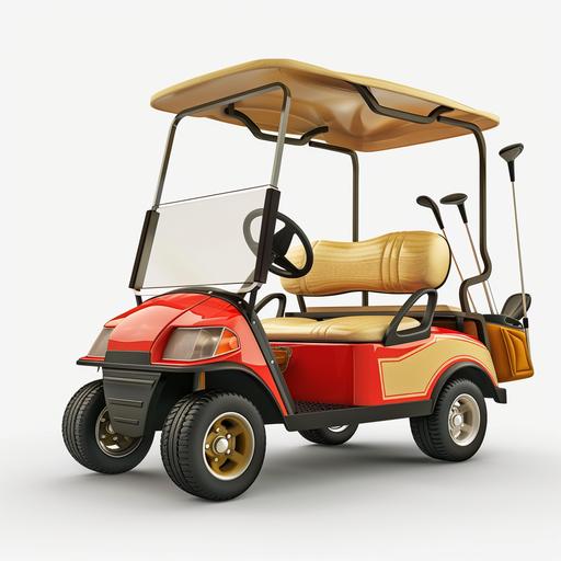 empty Pixar cartoon golf cart with a bag of clubs; white background; hd; 8k --v 6.0