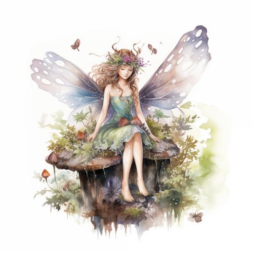 enchanted forest fairy, woodlands, watercolour, white background, centered image