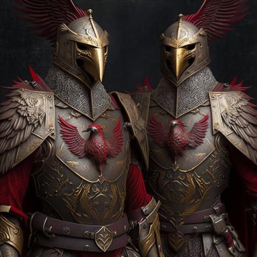 engraved knights with red eagle on the chest