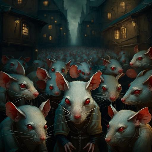 enormous horde of rats with four red eyes, up to horizont, night, medieval --v 4