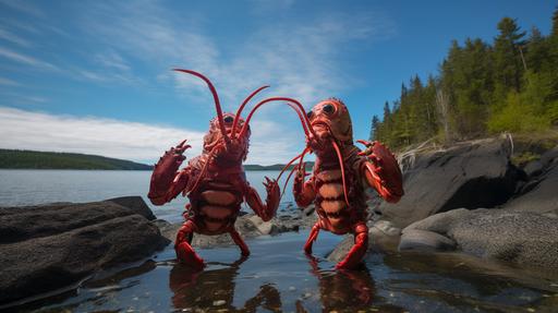 realistic photo of funny lobster shaped aliens greeting earthlings for the first time --ar 16:9