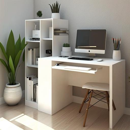 escritorio de melamina color blanco con fondo blanco