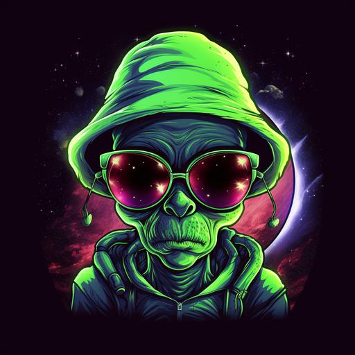 esports team logo alien wearing sunglasses smoking joint in space