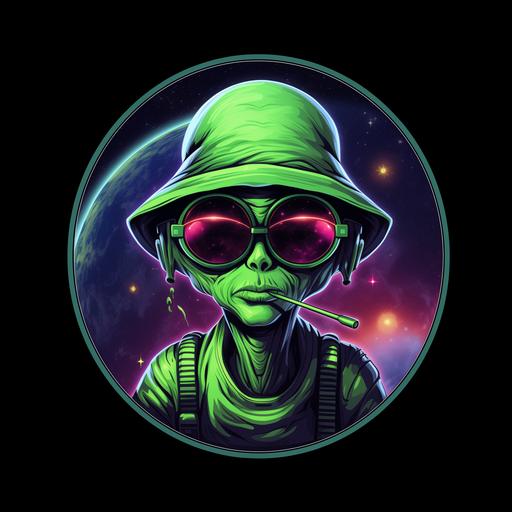 esports team logo alien wearing sunglasses smoking joint in space