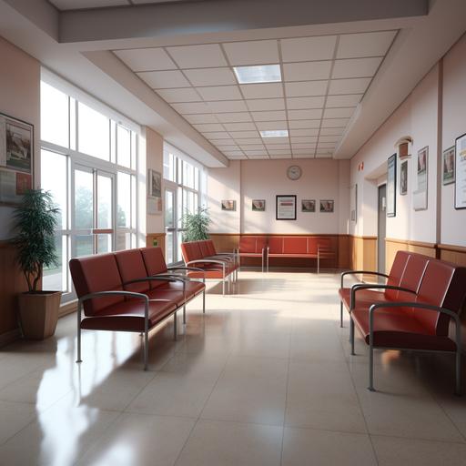 european typical waiting room in a hospital without windows photorealistic