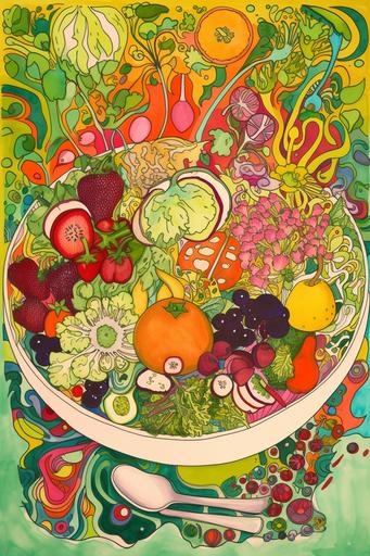 everything but the kitchen sink salad , cartoon style , fauvism , pencil --ar 2:3 --v 5 --v 5