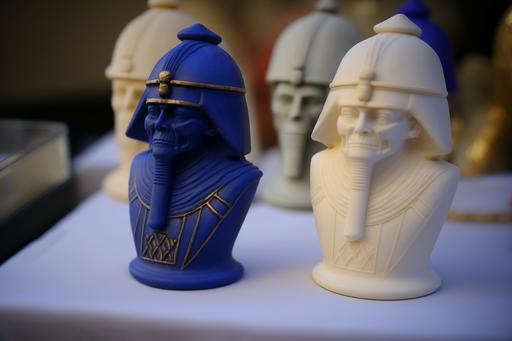 evil canopic jars made of alabaster and lapis lazuli sold at a garage sale --ar 3:2 --v 4 --style 4c --s 1000