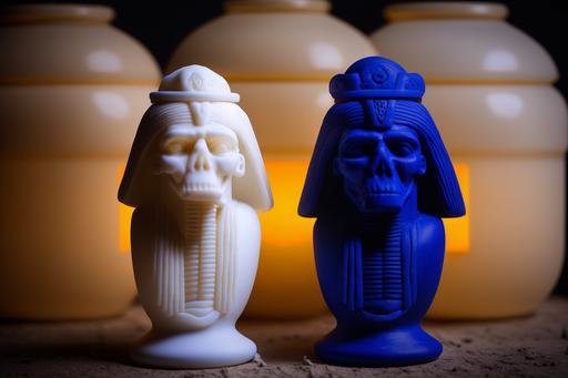 evil canopic jars made of alabaster and lapis lazuli sold at a garage sale --ar 3:2 --v 4 --style 4c