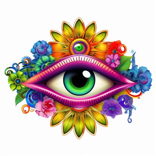 evil eye 3d with rainbow flowers money luck hindu clip art