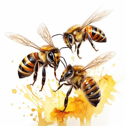 bees, realistic drawing, vector, vibrant