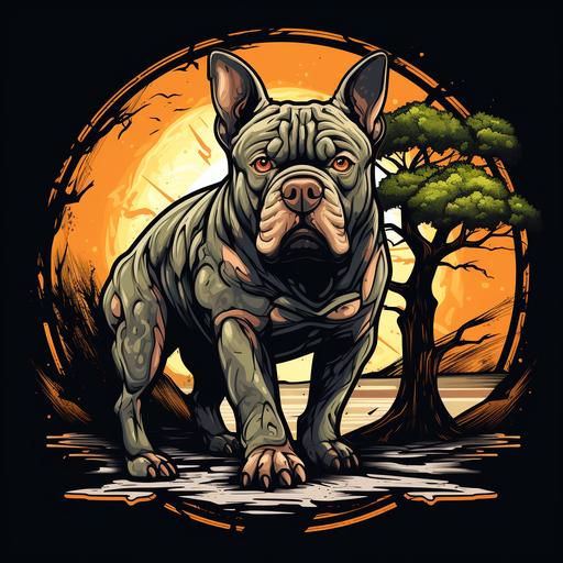 exotic American bully, tree, color logo outline driving