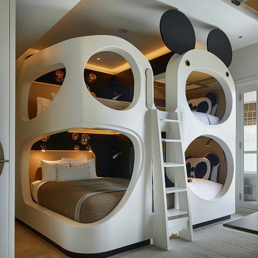 expensive bunk beds in the shape of a giant mickey mouse head --v 6.0 --style raw