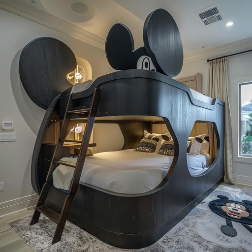 expensive bunk beds in the shape of a giant mickey mouse head --v 6.0 --style raw