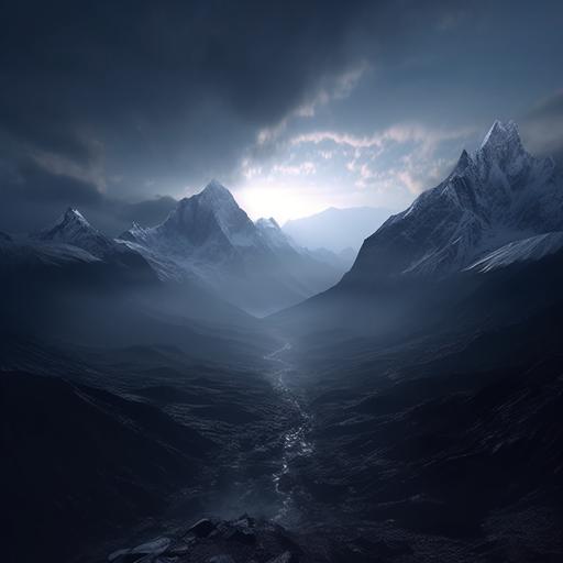 expolsive rocky mountains, environment, minimalist, dark ambience, foggy, 8k, high quality, hyper realistic