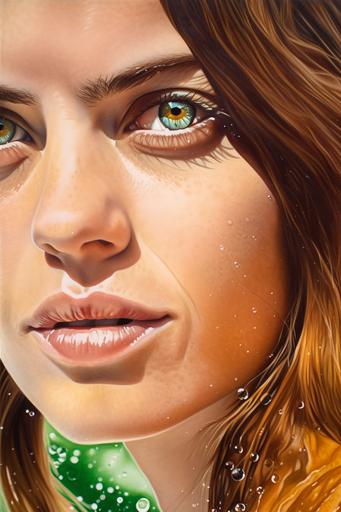 extreme closeup of Lyndsy Fonseca with glowing dutch acrylic pour painting emerald eyes and long pastel peach crystalline diamond-textured hair, beam of sunlight, by Kuvshinov Ilya, dine in watercolored pencil --ar 2:3 --v 5 --seed 3308635097 --seed 3491081848