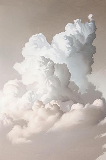 extremely detailed and extremely large oil painting of a closeup of single cloud peak in whites and extremely pale pale greys on an extremely pale and muted dusty pink plain sky, use thousands of detailed brush strokes --ar 2:3 --s 150
