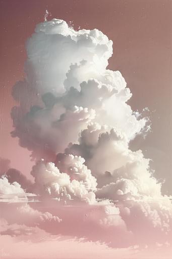 extremely detailed and extremely large oil painting of a closeup of single cloud peak in whites and extremely pale pale greys on an extremely pale and muted dusty pink plain sky, use thousands of detailed brush strokes --ar 2:3 --s 600 --v 6.0