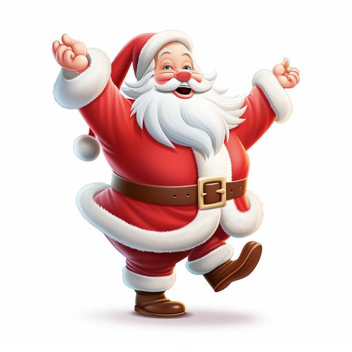 extremely excited, disney cartoon style full body santa claus. red and white only, raising one hand to high five someone, white background