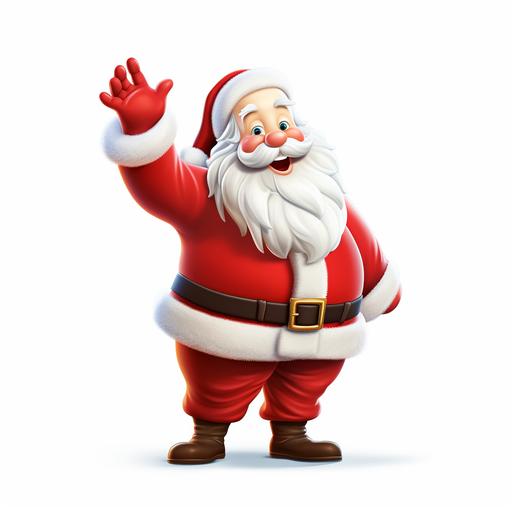 extremely excited, disney cartoon style full body santa claus. red and white only, raising one hand to high five someone, white background