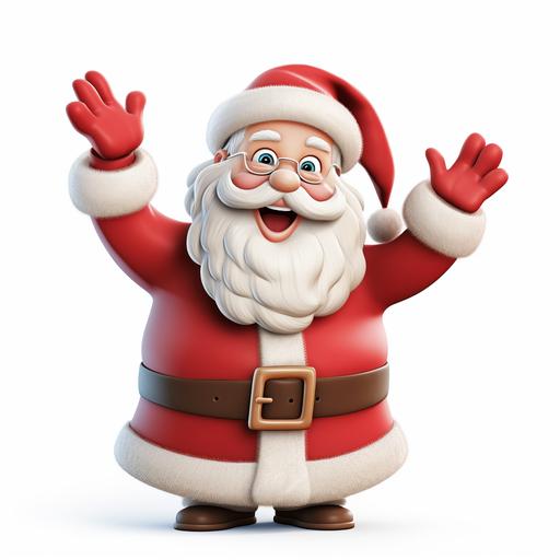 extremely excited, disney cartoon style santa claus. red and white only, raising hand to high five someone, white background