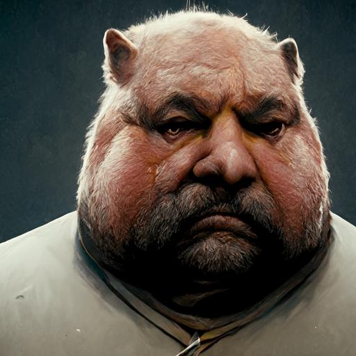 extremely fat obese man that looks like pig staring into camera fat grease lard fat realistic hyper-realistic 4k 8k