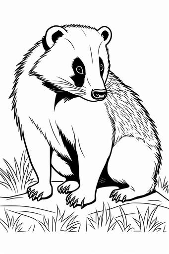 extremely simple, coloring pages for kids, Badger in Europe, cartoon style, thick lines, low details, black and white, no shading --ar 2:3 --v 5.2