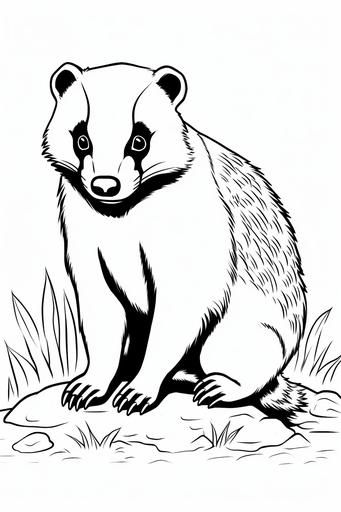 extremely simple, coloring pages for kids, Badger in Europe, cartoon style, thick lines, low details, black and white, no shading --ar 2:3 --v 5.2