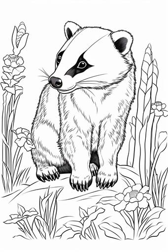extremely simple, coloring pages for kids, Badger in Europe, cartoon style, thick lines, low details, black and white, no shading --ar 2:3 --v 5.2