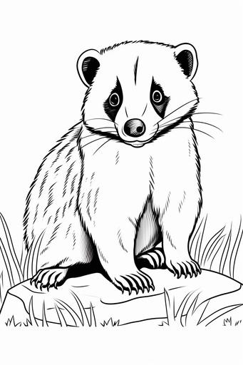 extremely simple, coloring pages for kids, Badger in Europe, cartoon style, thick lines, low details, black and white, no shading --ar 2:3 --v 5.2