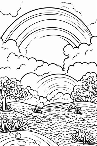 extremely simple, coloring pages for kids, a rainbow over Ireland, cartoon style, thick lines, low details, black and white, no shading --ar 2:3 --v 5.2