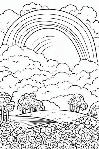 extremely simple, coloring pages for kids, a rainbow over Ireland, cartoon style, thick lines, low details, black and white, no shading --ar 2:3 --v 5.2