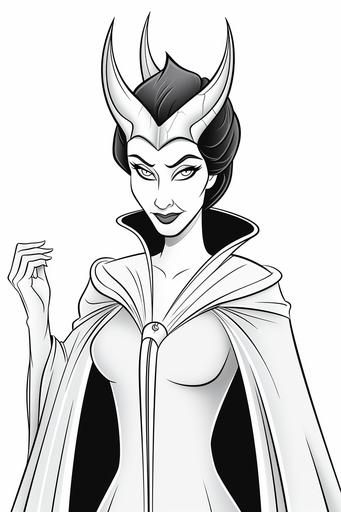 extremely simple, coloring pages for kids, maleficent from Sleeping beauty, cartoon style, thick lines, low details, black and white, no shading --ar 2:3 --v 5.2