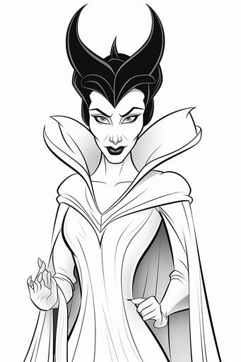 extremely simple, coloring pages for kids, maleficent from Sleeping beauty, cartoon style, thick lines, low details, black and white, no shading --ar 2:3 --v 5.2