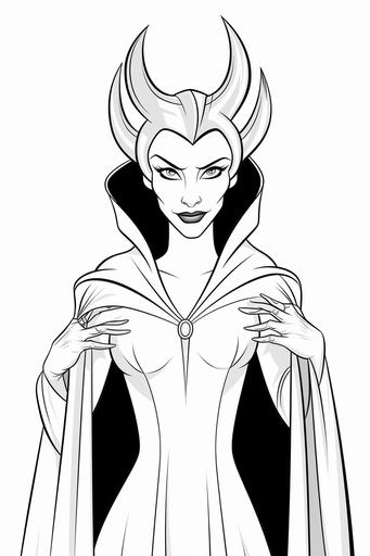 extremely simple, coloring pages for kids, maleficent from Sleeping beauty, cartoon style, thick lines, low details, black and white, no shading --ar 2:3 --v 5.2